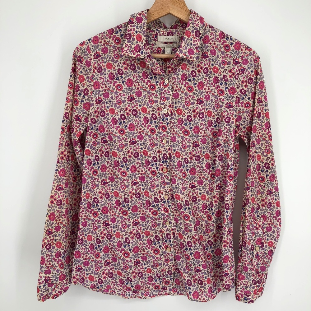 J Crew Womens Perfect‎ Shirt Size 4 Pink Ditsy Floral Button Front Office Career